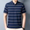 Loose Base Casual Lapel Cotton Short-sleeved T-shirt Striped Polo Business Middle-aged Men's