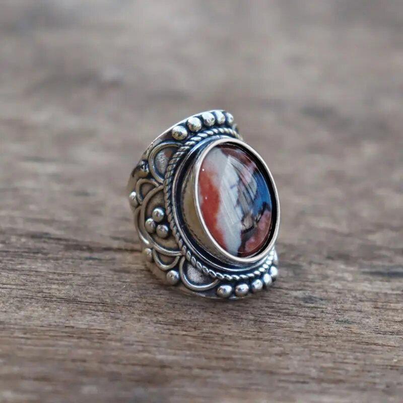 Vintage Brede Kunststeen Ring Dames Zilver Turkije Bruiloft Sieraden