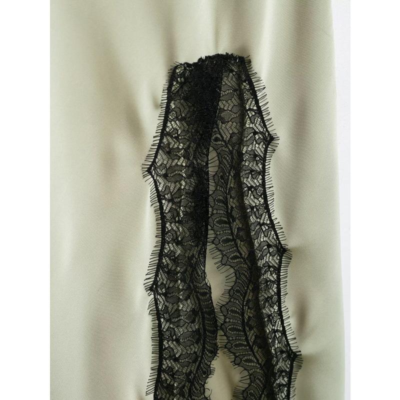 2026 European & American Lace Trim Spaghetti Strap Sexy Slit Long Dress