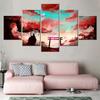 5 Stück Animationslandschaft Leinwand Ghislain Gemälde Samurai Sakura Torii Poster Bild Druck Heimdekoration Wohnzimmer Wandkunst