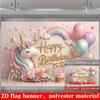Unicorn Birthday Banner Backdrop Macaron Balloons Rainbow Flowers Stars Polyester