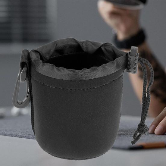 Neoprene Lens Bag DSLR Camera Lens Pouch Waterproof Shockproof Waist Bag Lens Holder Cylinder with Internal Fur Protection Camera Lens Storage Bag