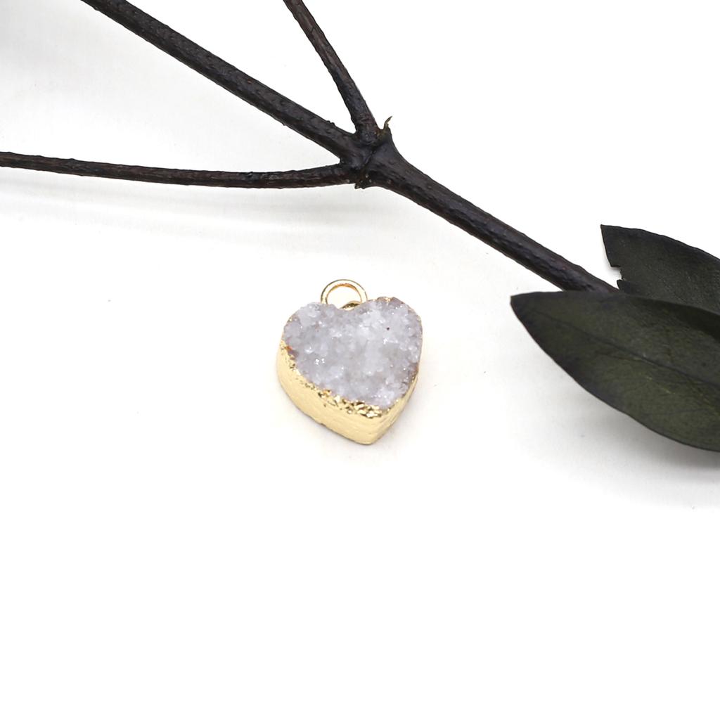 1Pc Small Natural Stone Golden Wrapped Edge Pendant Heart Shape Crystal Bud Charms for Jewelry Making DIY Necklace Bracelet Earring Accessories 12 Mm