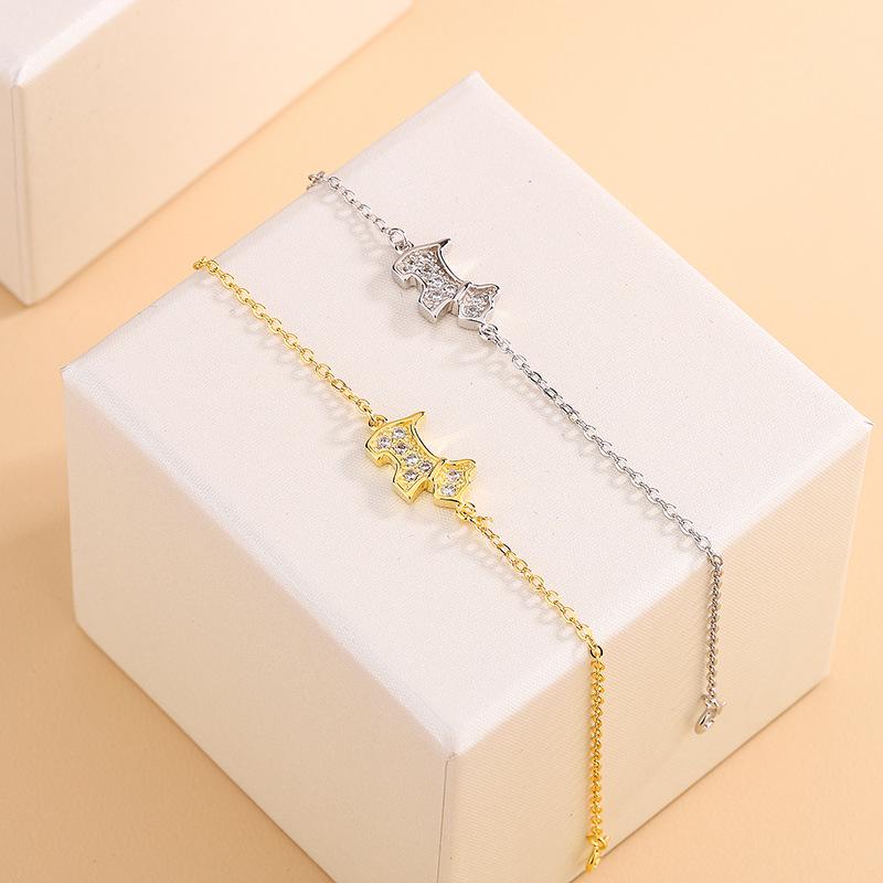 Authentic 925 Sterling Silver Crystal Cute Dog Charm Chain Link Adjustable Women Bracelet Luxury Silver Jewelry Party Gift