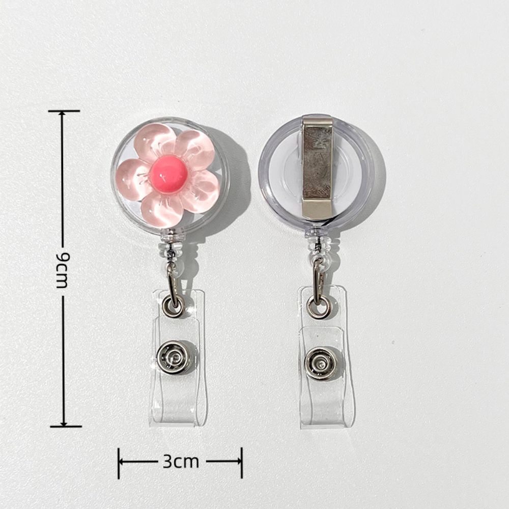 1pcs Cute Transparent Floral Badge Reel for Women Retractable Worker ID Card Pull Buckle Doctore Nurse ID Card Badge Holder Clip