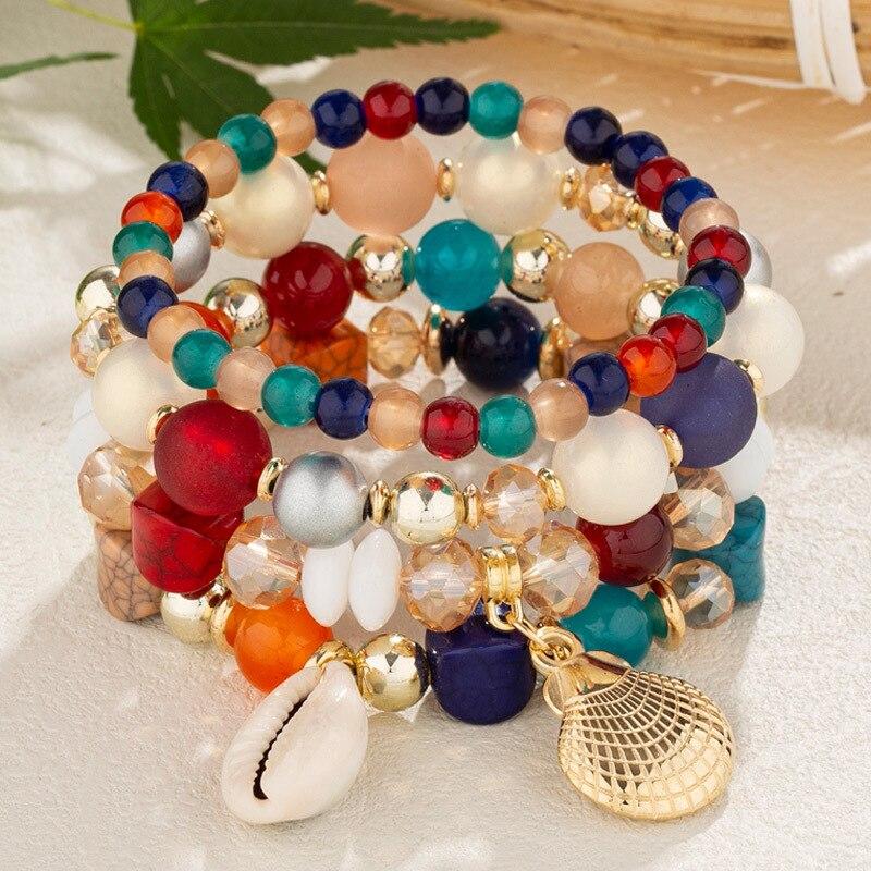 4 stks/set Boho Elastisch Touw Kwastje Armbanden Verklaring Hars Kristal Steen Handgemaakte Kralen Armbanden Armbanden Fashion Party Sieraden