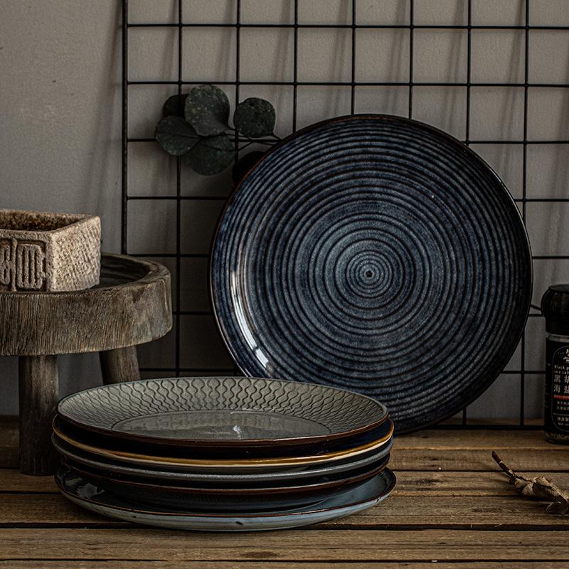 Retro Super Large Plate, High-End Sense Household Ceramic Plate, Dinner Plate, Steak Plate, Tableware Plate, Round Breakfast Plate, Western Plate.