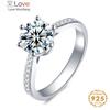 Classic 925 Sterling Silver Moissanite Ring 1ct 6.5mm D Color Lab Diamond Jewelry Simple Style Anniversary Ring