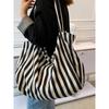 Women'S Tote Bag Striped Canvas Casual Handbags For Women Simple Shopping Large Capacity Woman Shopper School Shoulder Bag Quality