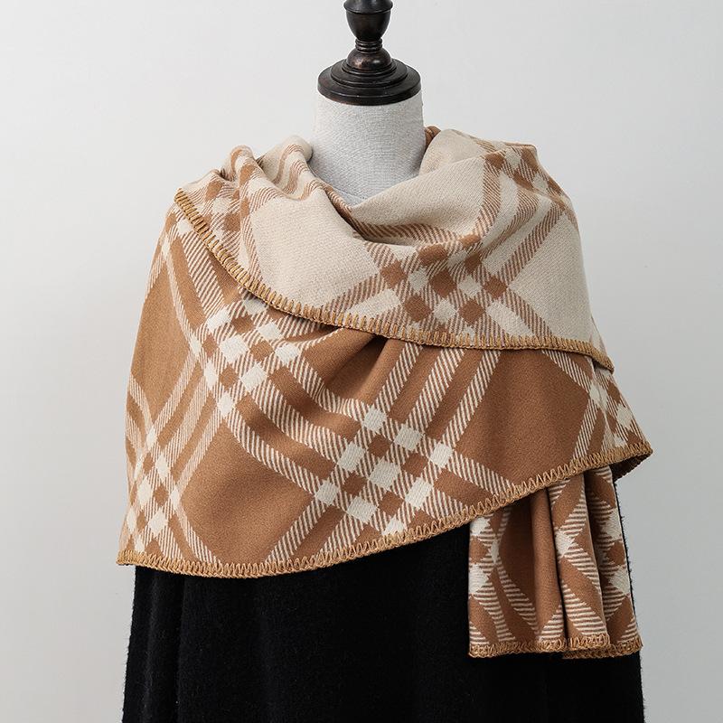 Plaid Scarf Autumn and Winter Korean Style Imitation Cashmere Scarf Women's Winter Versatile Double Sided Scarf Shawl High End