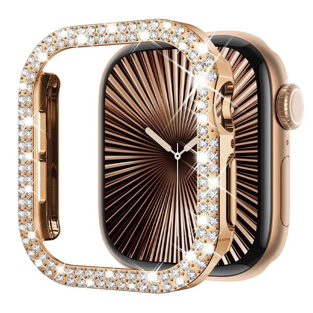 Diamond Case For Apple Watch 9 8 7 41mm 45mm 44mm 40mm 46mm Accessories Bling Bumper Protector Cover iWatch Series 3 4 5 6 Se 10