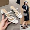 2025 neue schwarze Riemchensandalen Fee Feenwind mittelhoch Absatz coole Slipper Damen außen dicker Absatz mit Damenschuhen