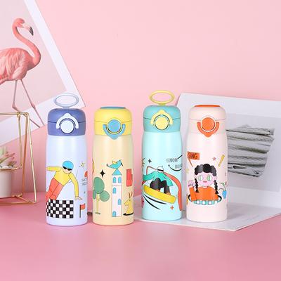 Cartoon Style Steel Thermos Cup with Lifting Ring Portable Outdoor Kids Water Cup Straight Drink Mini Bouncing Cover Water Cup