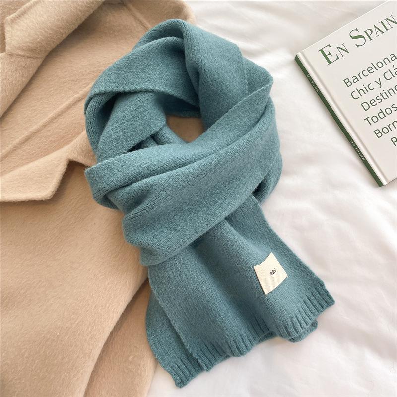 Knitted Scarf Solid Color Versatile Autumn and Winter Warm Scarf Long Student Scarf Candy Color Bright Basic Korean Version