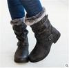 Botas de invierno a media pantorrilla para mujer, zapatos de invierno aterciopelados, botas de nieve a la moda para mujer, botas altas de gamuza cálidas, zapatos de mujer