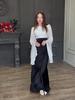 European & American 2024 Autumn Organza Satin Slim Dress with Large Swing Sleeves