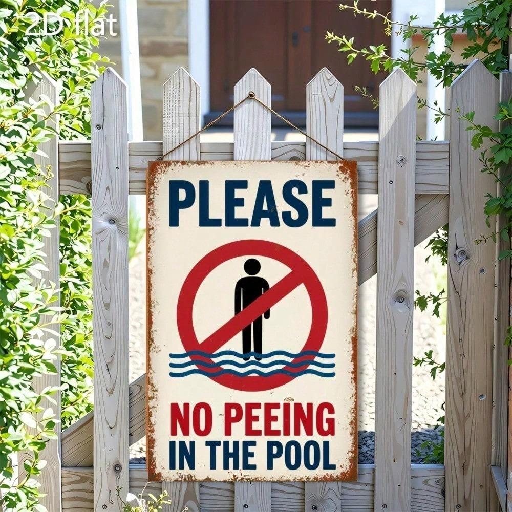 Vintage No Peeing In Pool Metal Sign Retro Warning Plaque Outdoor Bathro Tin Plaque