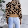 Women Knitted Sweatshirt Crew Neck Long Sleeve Jumpers Loose Leopard Print Pullover Sweater Loos Knit Tunic Tops