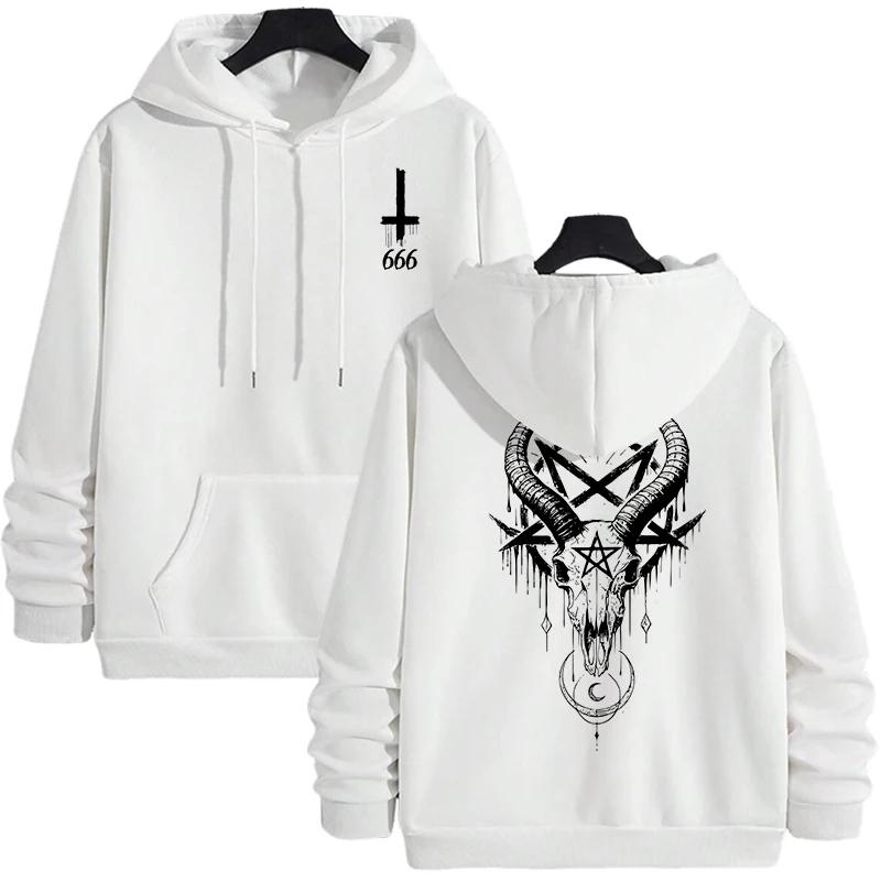 Autumn Winter Male Top Casual Pullover 666 & Inverted Cross Men's Gothic Hoodies Demonic Horror Face Print Sweatshirt Streetwear