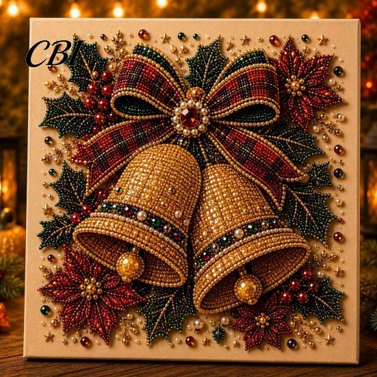 Handmade Holiday Wall Decor Xmas Faux Pearl Painting Kit, Christmas 3D Art DIY Festive Bead Decorations Craft Project for Adults, Home Creative Winter