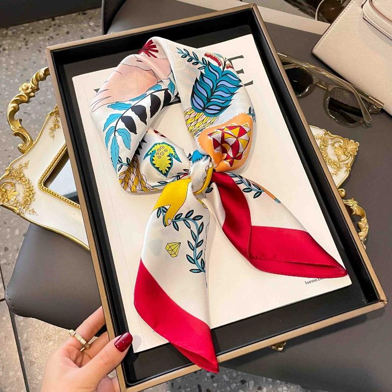 New Striped Silk Scarf Simulation Silk Small Square Scarf Simple Fashion Professional Scarf Silk Scarf Square Scarf High-end Matching