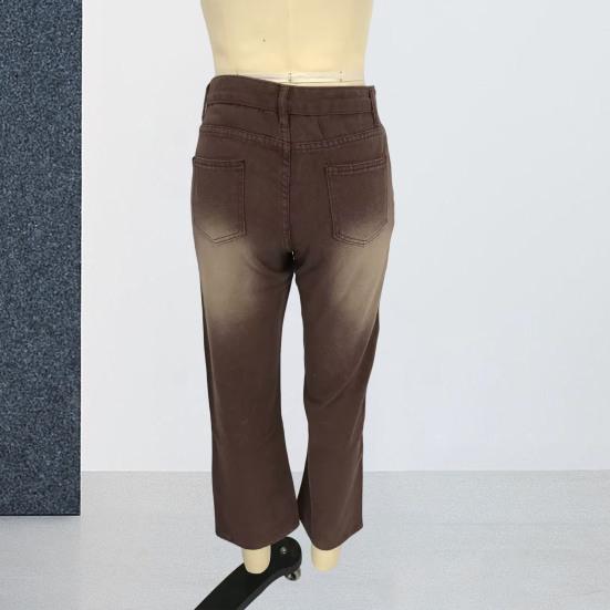 Women Jeans Mid Waist Irregular Individual Printing Retro Style Straight Wide Leg Patchwork Full Length Trousers for Vacation