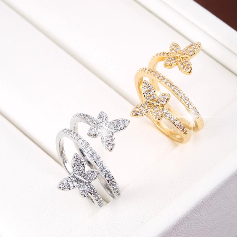 Stylish Butterfly Wrap Copper Ring: Adjustable, Full Diamond Design for Women