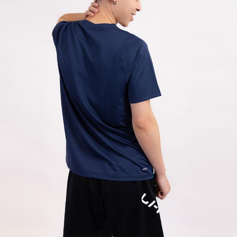 Li Ning Badminton Series Logo Pruhovaný Vzor V-výstrih Pulóver Krátky Rukáv Raglánové Tričko Unisex Top Indigo AAYT583-4
