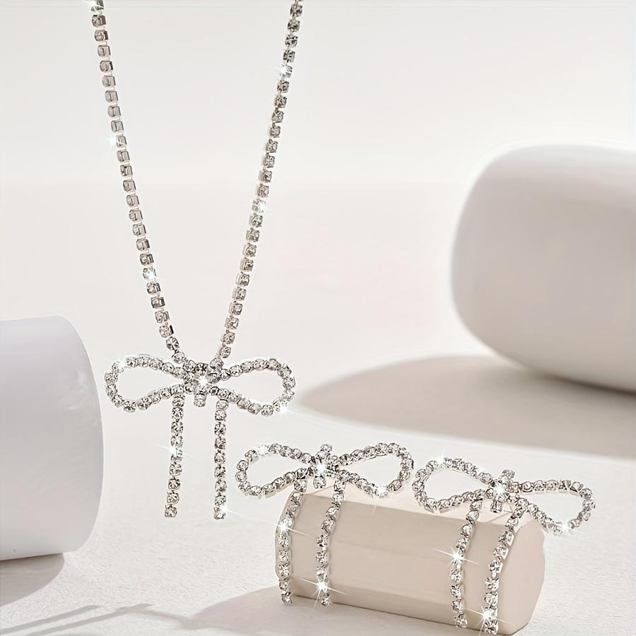 Elegant And Rhinestone Bow Necklace Earring Set Shining Claw Chain Suitable For Parties And Gifts Fashion Accessories For All Seasons