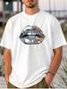 Metallic Lip Graphic Printed Short Sleeve Luxury Cotton T-shirt Summer Unisex Men Women Casual Loose Fashion Clothing