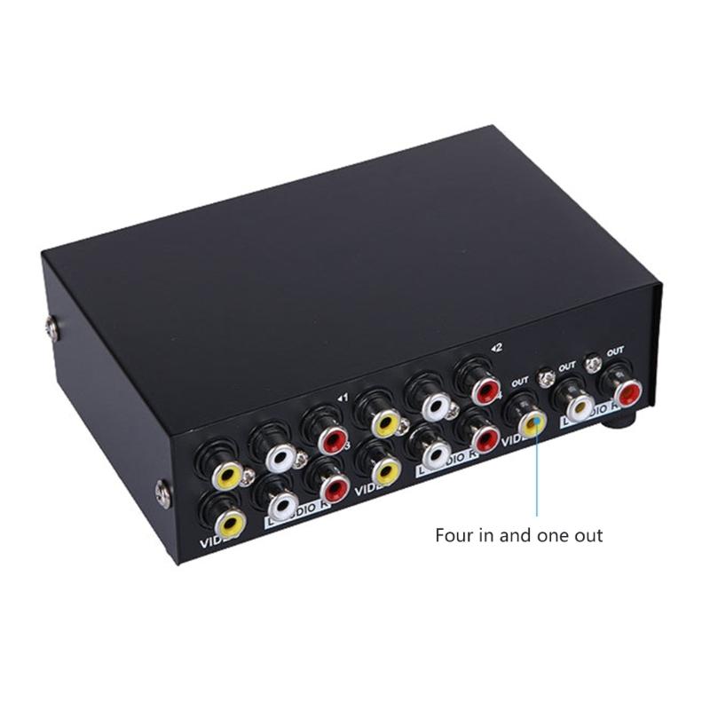 Portable 4 In 1 Out Video Switcher for Video L/R Stereo Audios Devices Compatible for Game Consoles Video Receivers