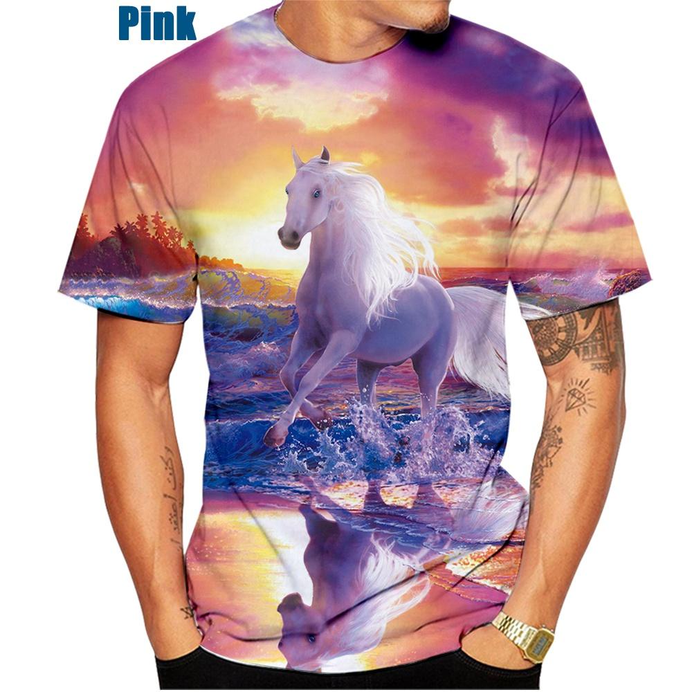 Zomer Rond Hals Creatief Dier Paard Patroon 3D Print Top Modieuze Casual Korte Mouw Mannen T-shirts