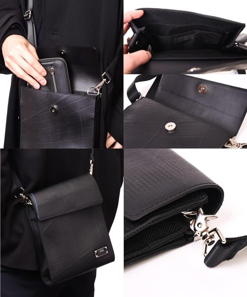 Seal Kiss Lock Square Shoulder Bag for Men, Clasp Closure, Crossbody Bag, Mini Shoulder Bag, Small, Waterproof, PS-217BK