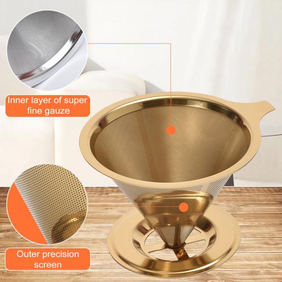 Kaffeefilter aus Edelstahl zum Übergießen von Kaffee, wiederverwendbar, papierloser Kaffeekegelfilter für zu Hause
