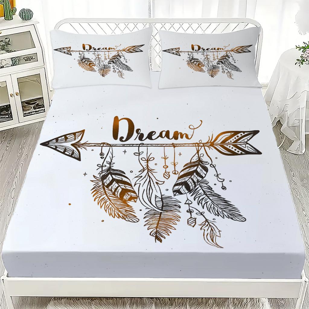 3pcs Fitted Sheet Bohemian Dreamcatcher Set 100% Polyester Mattress Covers Cozy Bedding Set Gift Bedroom Decoration 2 Pillowcase