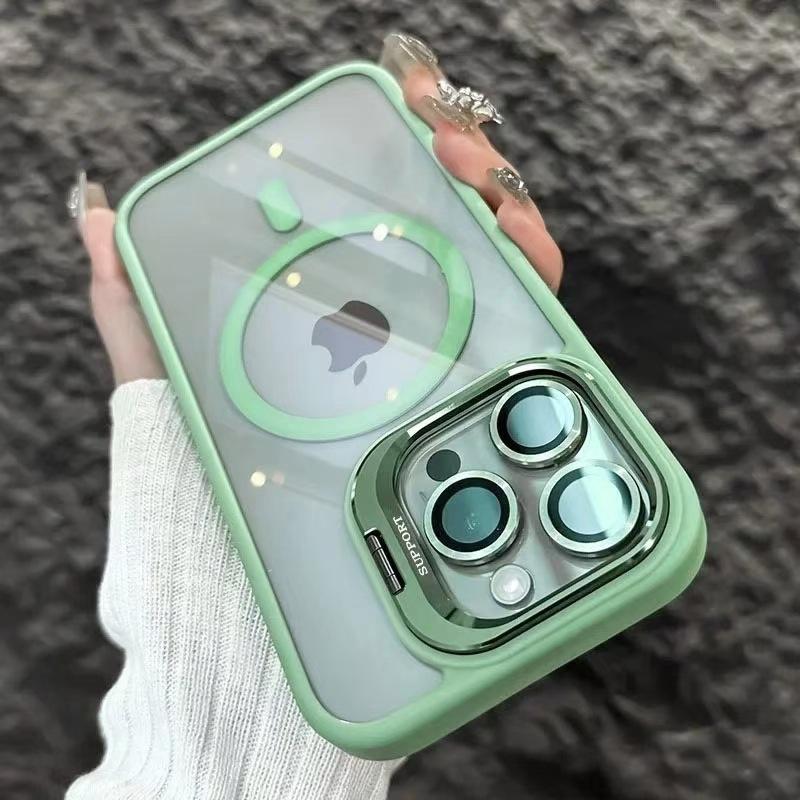 With Camera Glass Metal Lens Bracket Acrylic Clear Cover Magnetic Transparent Phone Case for Iphone 13 14 15 16 17Pro Max Cases