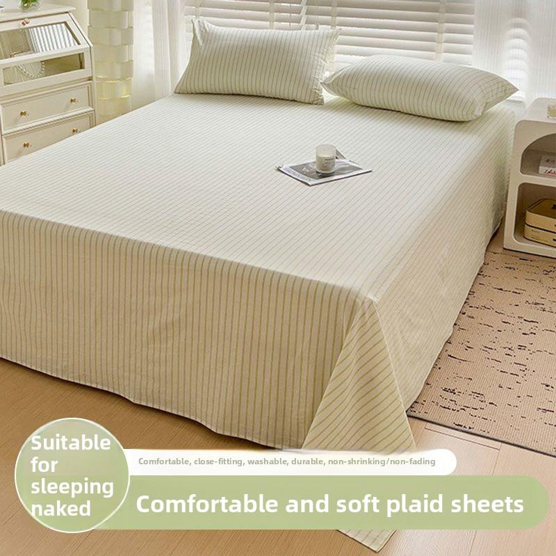 Cream Style Striped Skin-friendly Bed Sheet For Single Double Student Dormitory Household Bed