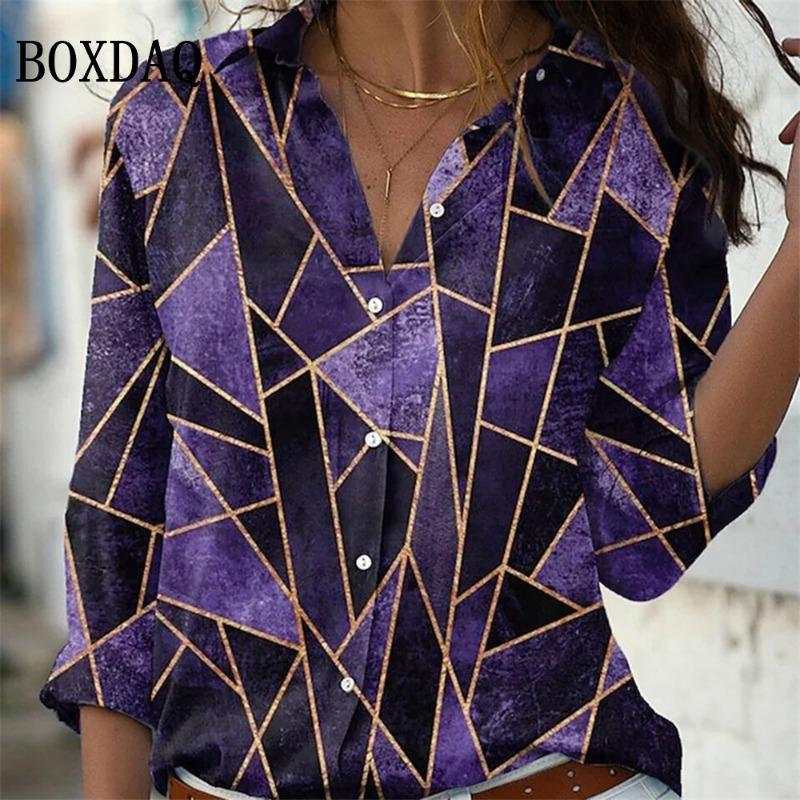 Spring Long Sleeve Button Shirts 3D Floral Printed Loose Lapel Shirt Vintage Women's Blouses Tops Summer Female Clothing