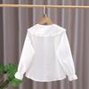 Girls' 100% Cotton White Long-Sleeved Shirt with Doll Collar - Spring/Autumn Style for Older Children