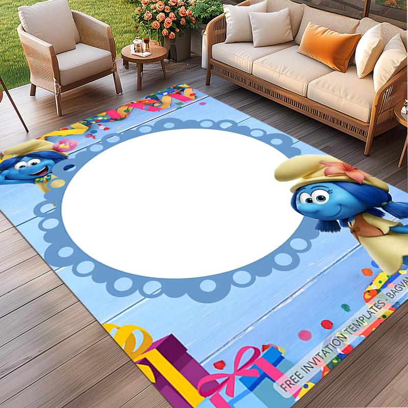 Blue Smurfs Print Rug, Washable Floor Carpet, For Entryway Dorm Laundry Room Office Study, Home Decor Birthday Christmas Gift