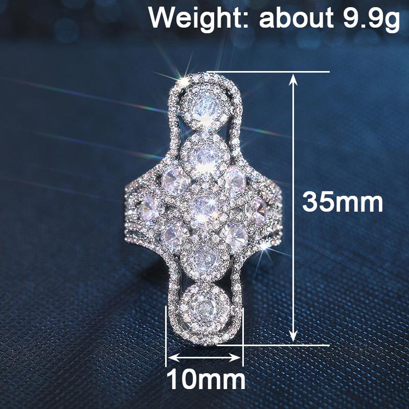 Huitan Geometric Design Women Ring Full Sparkling Cubic Zirconia Luxury Accessories for Party Daily Silver Color  Jewelry