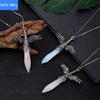 European and American Fashion Angel Wings Natural Crystal Stone Faceted Hexagonal Column Pendant Necklace Necklace