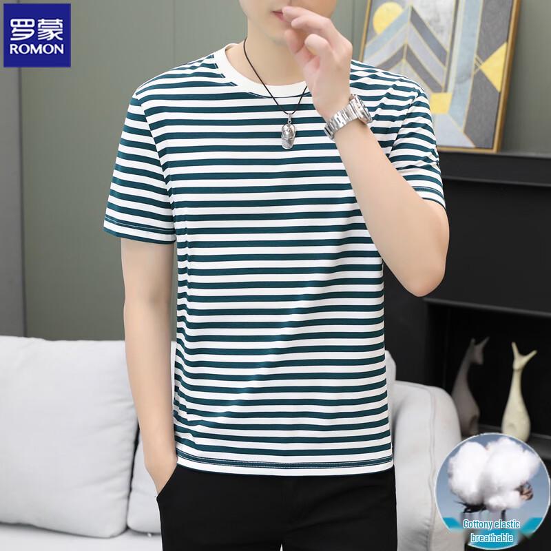 ROMON Men's Casual Striped Short Sleeve T-shirt