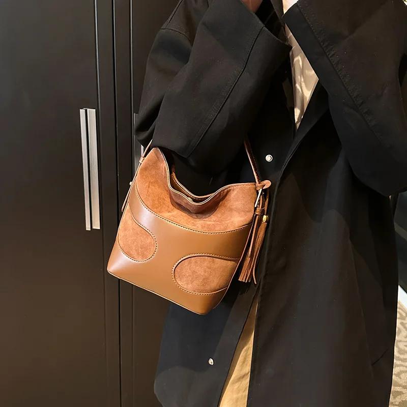Retro Fashion Bucket Bag for Women Designer Crossbody Shoulder Purse Mother Kid Bag
