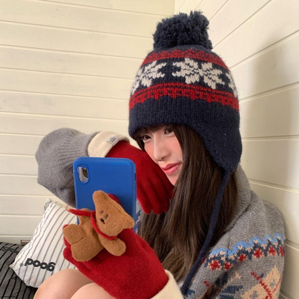 Jacquard Wollmütze Wollmütze Koreanischer Stil Beanie Mütze Süßer Gestrickter Pullovermütze Winter