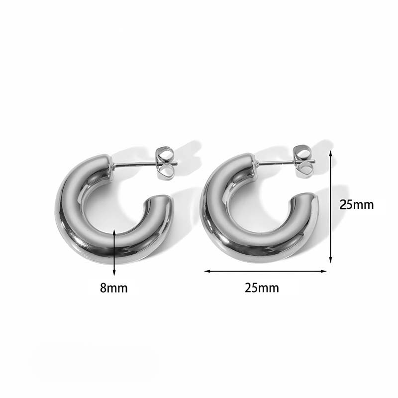Vintage Metal CCB C Shape Chunky Hoop Earrings For Women Fashion Gold Color Circle Round Glossy Huggie Earrings Jewelry
