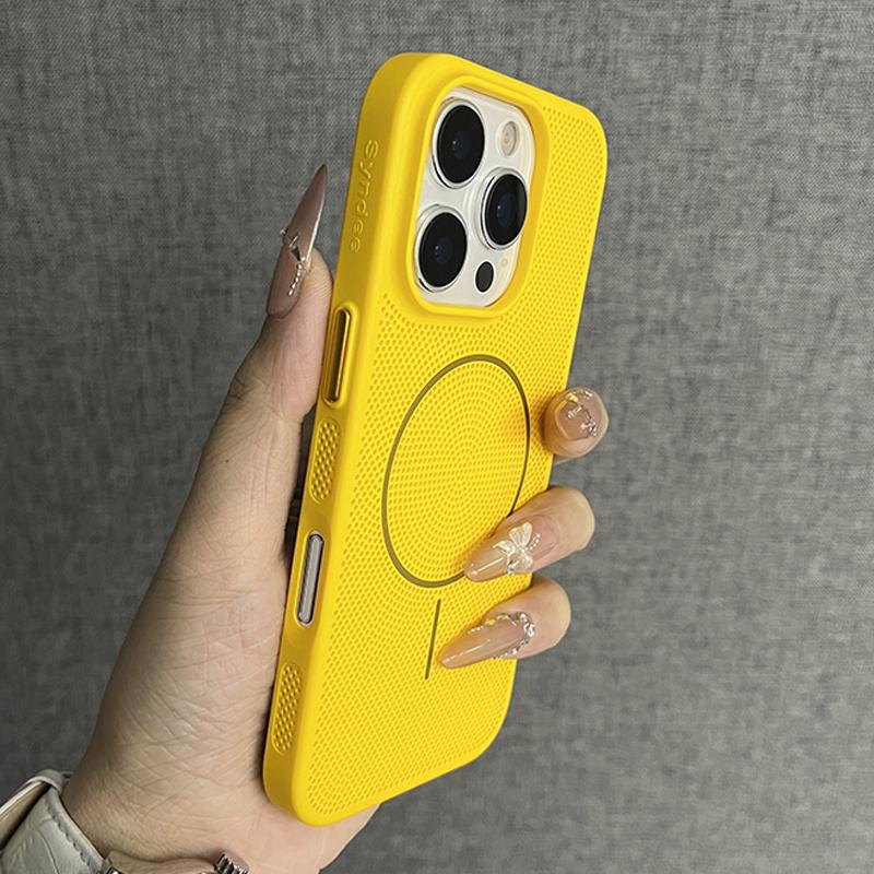 Luxury Mesh Hole Heat Dissipation Case for iPhone 16 15 14 Plus 13 12 11 Pro Max For Magsafe Wireless Charge Hard PC Thin Cover