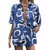 Casual Beach Holiday Loose Shirt Short Sets Bohemian Geometric Print Two Piece Set for Women Summer Outfits for Women