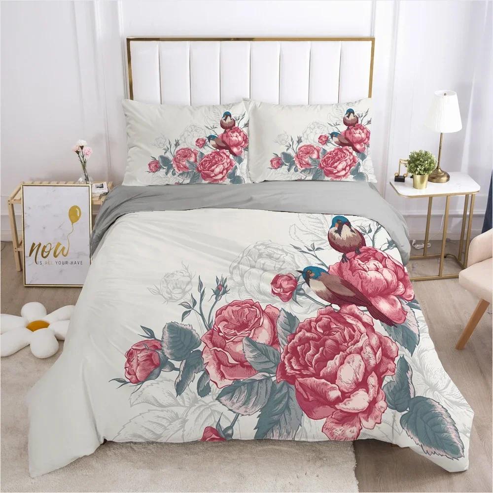 Juego de Ropa de Cama de Lujo 3D con Flores de 3 Piezas Funda Nórdica y Fundas de Almohada Tamaño Individual Funda de Colcha Estampado de Calidad Reactivo Reina Individual Hoja