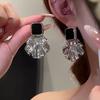 European and American Exaggerated Temperament Metal Fan-shaped Black Square Earrings New Trendy Personality Fashion Sense Atmospheric Earrings